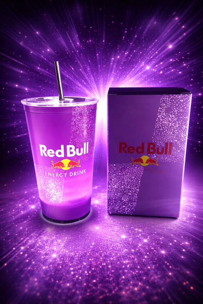 Verre "Red bull" lumineux avec paille en métal + capuchon de fermeture M'Trends