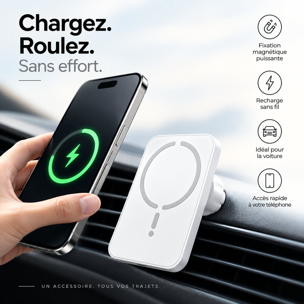 Chargeur Magnétique Sans Fil Voiture – Support Téléphone Magnétique