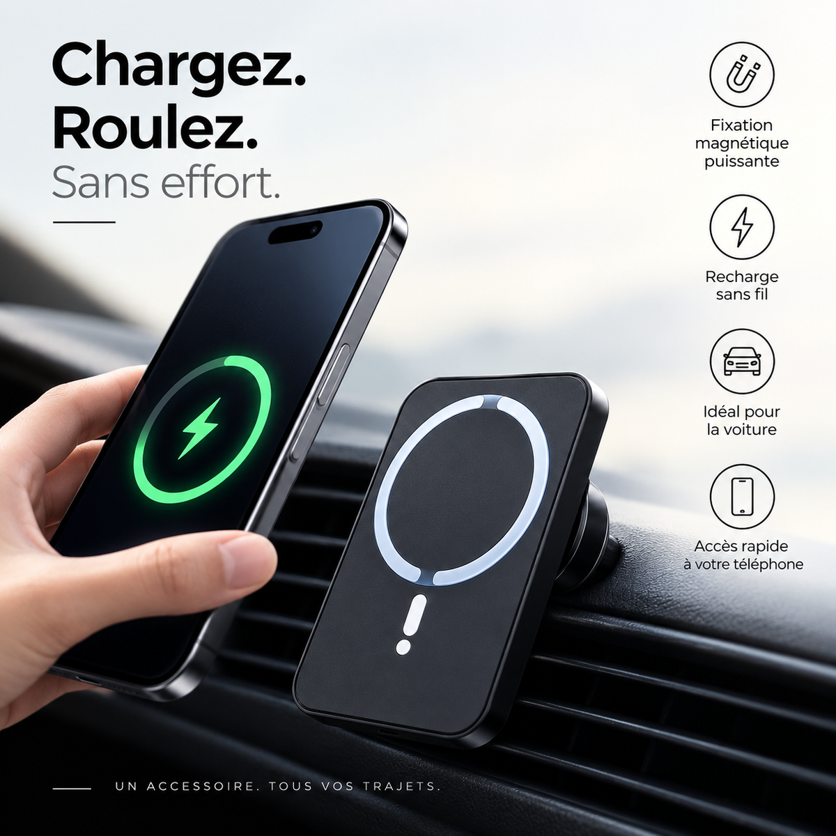 Chargeur Magnétique Sans Fil Voiture – Support Téléphone Magnétique