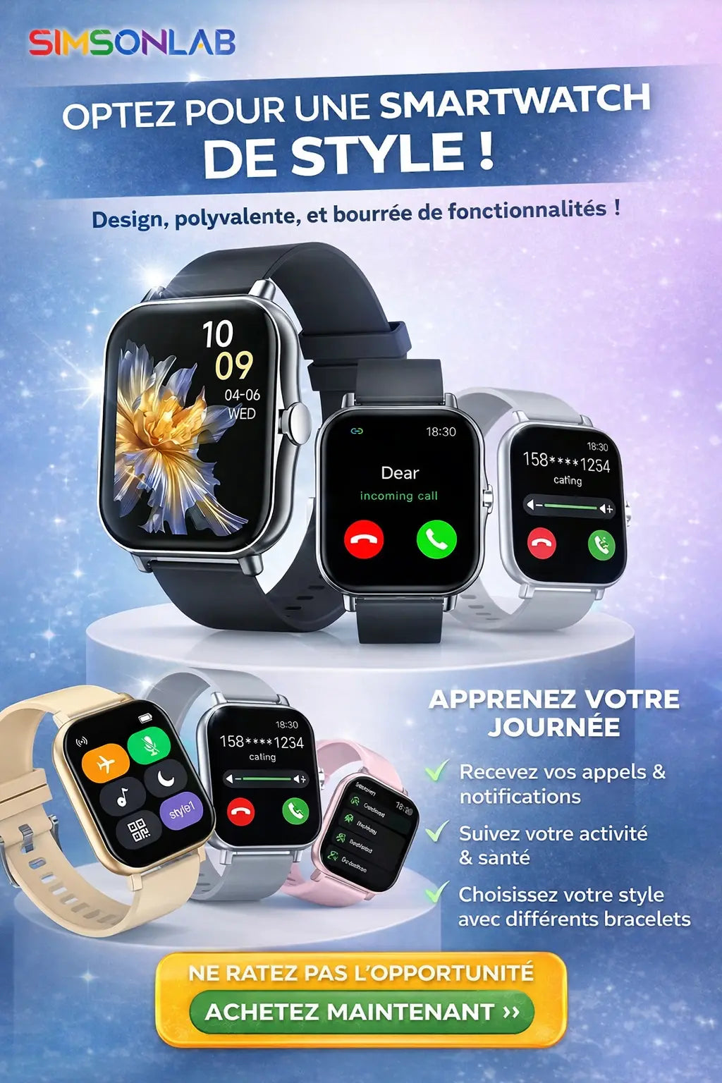 Montre connectée intelligente - SIMSONLAB M'Trends