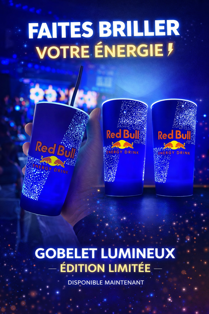 Verre "Red bull" lumineux avec paille en métal + capuchon de fermeture M'Trends