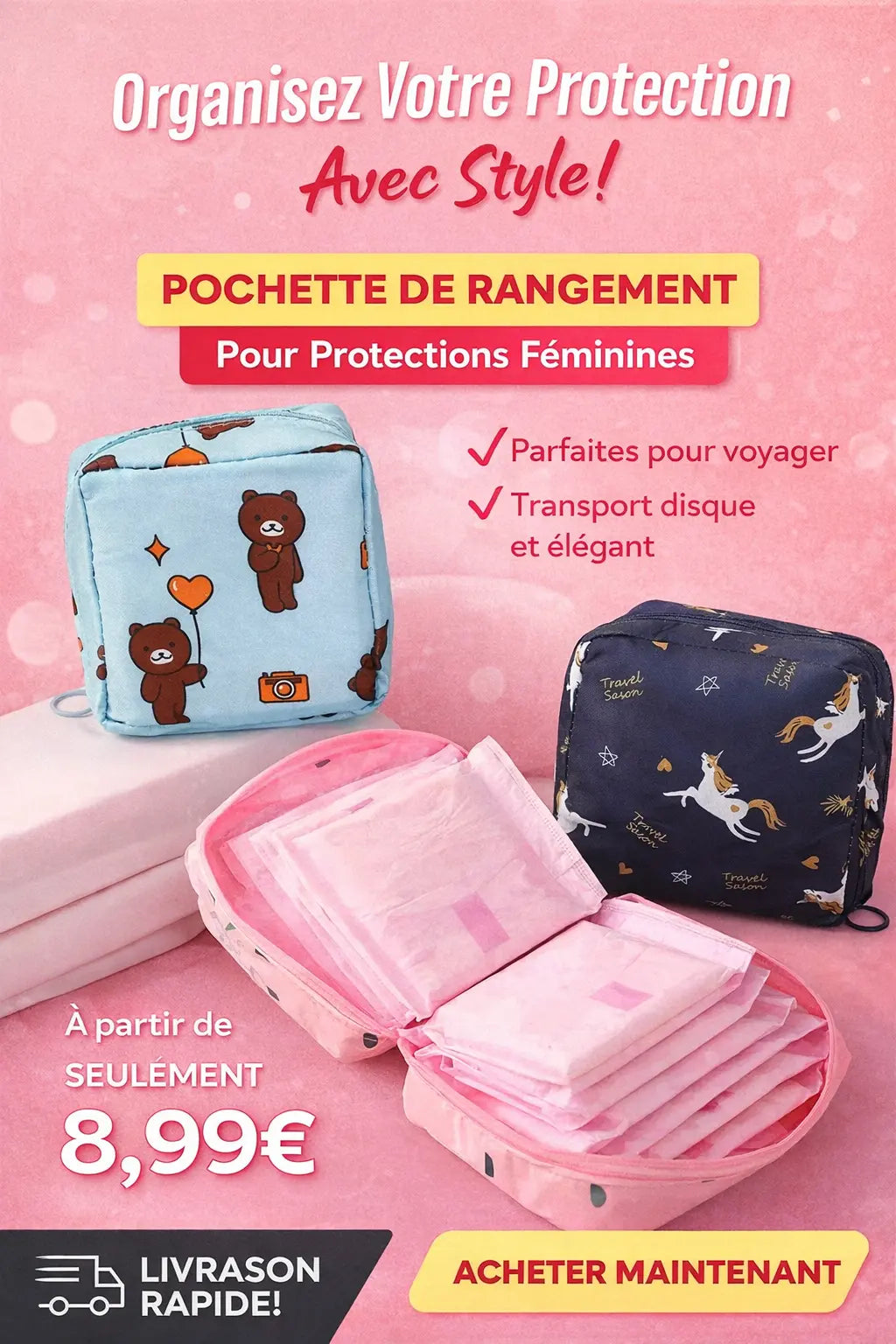 Sac de rangement serviettes hygiéniques M'Trends
