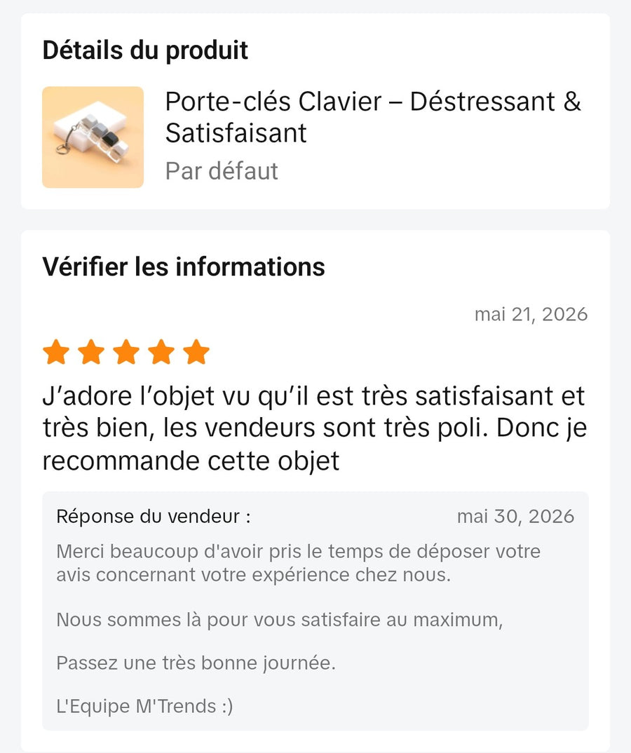 Capture d’écran d’un avis client