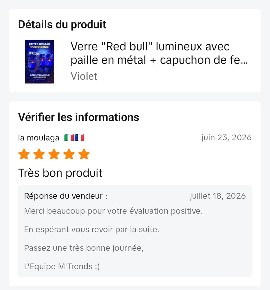 Capture d’écran d’un avis client