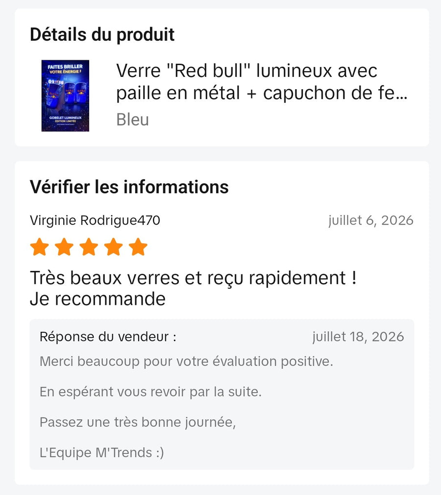 Capture d’écran d’un avis client