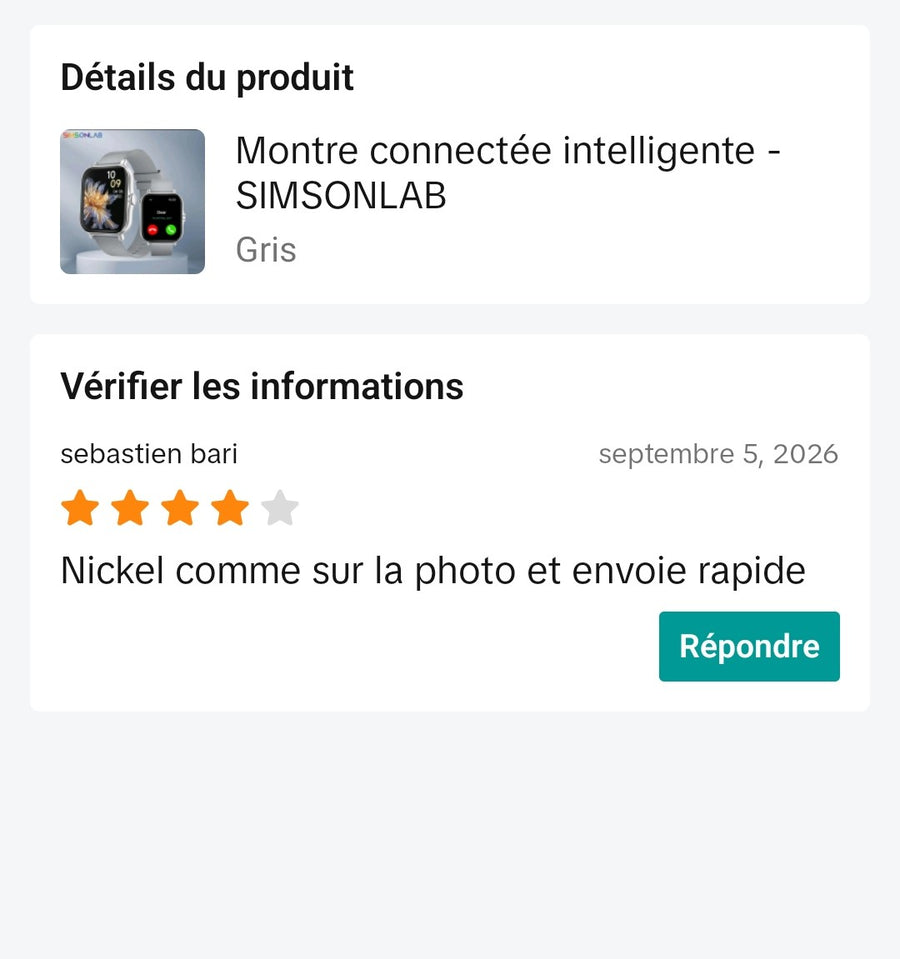 Capture d’écran d’un avis client