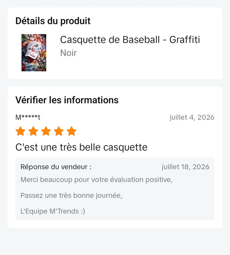 Capture d’écran d’un avis client
