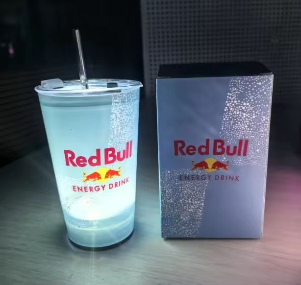 Verre "Red bull" lumineux avec paille en métal + capuchon de fermeture M'Trends